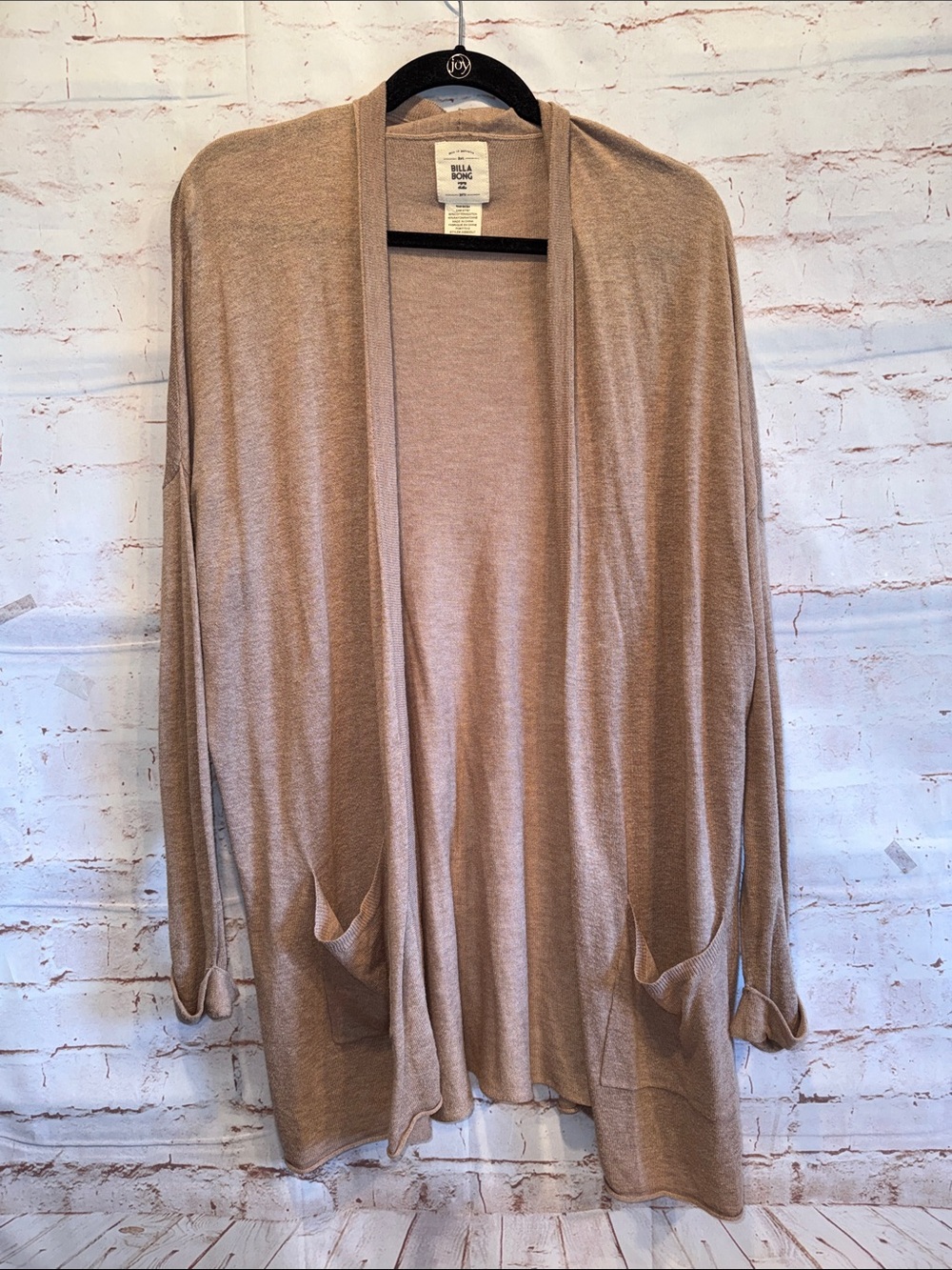 Billabong Lightweight Taupe Open-Front Cardigan pockets medium